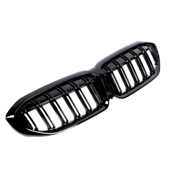 Set Doppelsteg Kühlergrill passt für den BMW 3er G20 G21 Schwarz Glanz Sport
