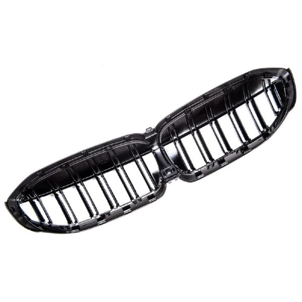 Set Doppelsteg Kühlergrill passt für den BMW 3er G20 G21 Schwarz Glanz Sport