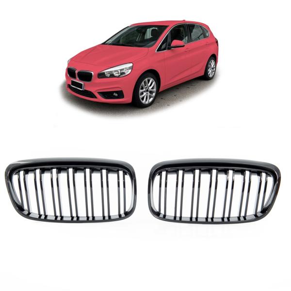 Set Doppelsteg Kühlergrill schwarz Glanz für für BMW 2er Active Tourer F45