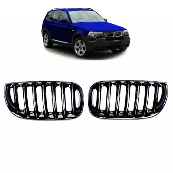 Sportgrill Kühlergrill kompatibel mit BMW X3 F83 03-06 Hochglanz schwarz
