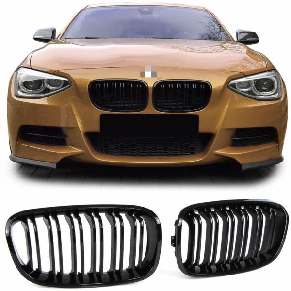 Sportgrill Kühlergrill Doppelsteg für BMW 1er F20 / F21 11-15 glanz schwarz