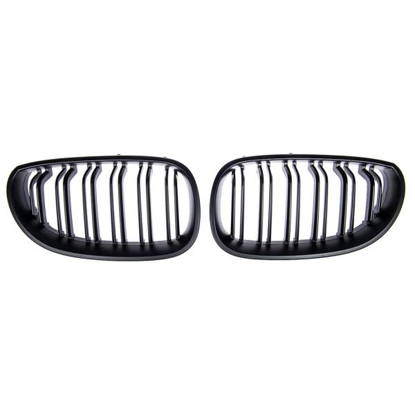 SET Doppelsteg Kühlergrill Schwarz MATT Grill passend für BMW 5er E60 E61 + LCI