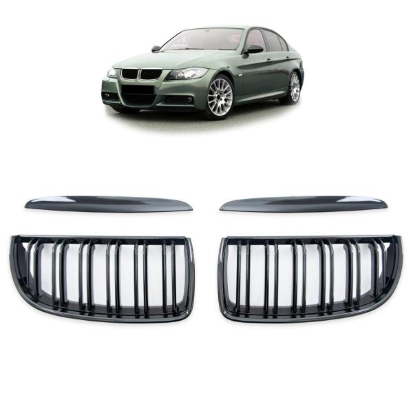 Sportgrill Kühlergrill Doppelsteg für BMW 3er E90 / E91 05-08 Hochglanz schwarz