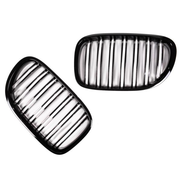 Doppelsteg Kühlergrill Schwarz GLANZ Performance passt für BMW 7er F01 F02 08-15