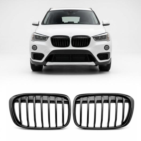 Sportgrill Kühlergrill Single kompatibel mit BMW X1 F48 14-19 schwarz glanz