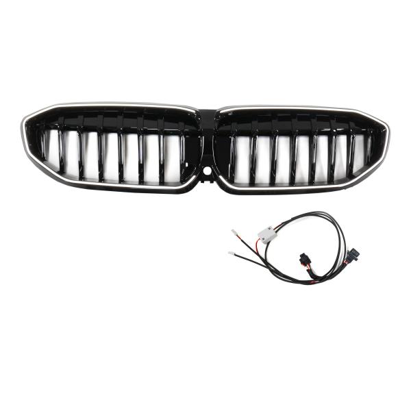 LED-Kühlergrill mit einer Lamelle in Hochglanz schwarz für BMW 3er G20 G21 19-22