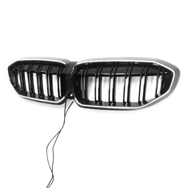 LED-Kühlergrill mit Doppelrippe in Hochglanz schwarz für BMW 3er G20 G21 19-22