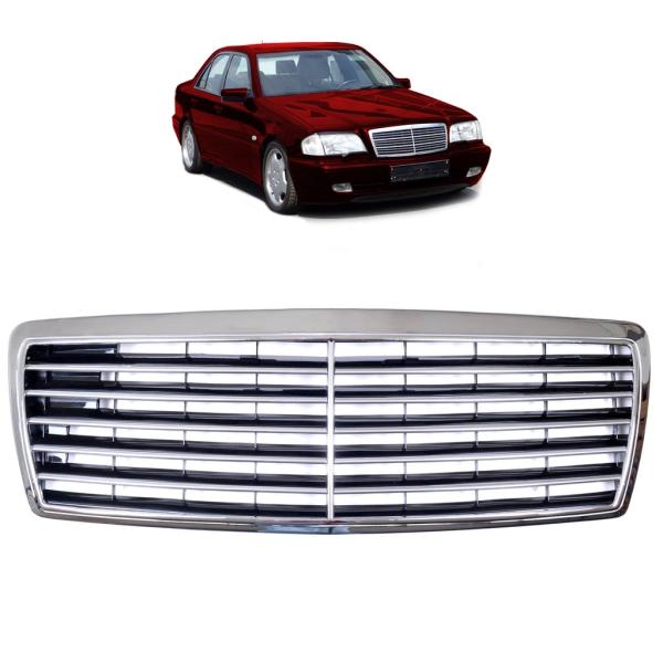 Für Mercedes C-Klasse W202 Kühlergrill Grill Chrom Schwarz 93-00