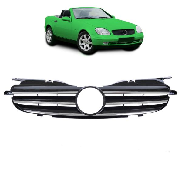 Kühlergrill hochglanz Schwarz + Chromleiste passend für Mercedes SLK R170 96-04