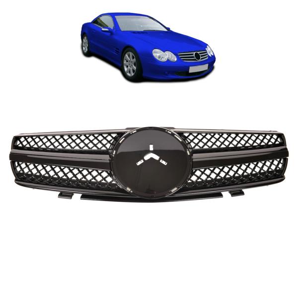Sport Kühlergrill Schwarz glanz für Mercedes Benz SL (R230) Vorfacelift ab 01-05