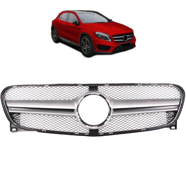 Sport Kühlergrill Schwarz Silber passt für Mercedes GLA X156 ab 13-16 nicht AMG