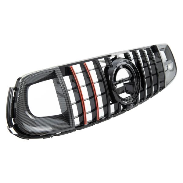 Kühlergrill Schwarz Rot + Carbon passt für Mercedes GLC X253 Evo Panamericana GT