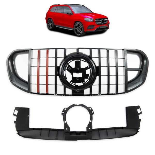 Kühlergrill Frontgrill schwarz GT-R Carbon Look für MERCEDES GLS (X167) 2018-
