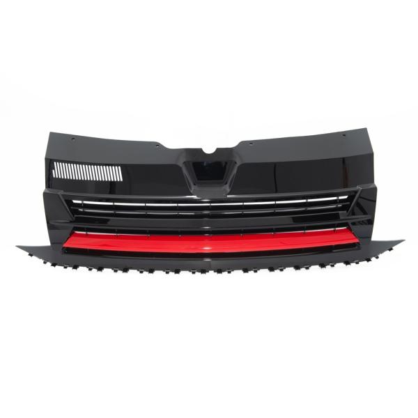 Kühlergrill Schwarz Glanz Rote Leiste ohne Emblem für VW T6 Bus Transporter 15-