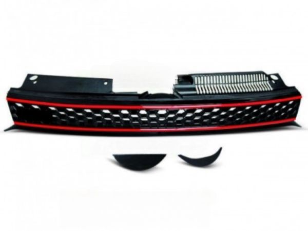 Sportgrill / Kühlergrill für Volkswagen Golf 6 09-12 schwarz/rot in Wabengitter Design