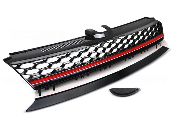Sportgrill / Kühlergrill für Volkswagen Golf 7 (VII) 13-17 schwarz/rot in Wabendesign