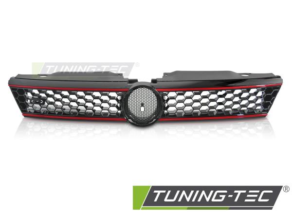 Sportgrill / Kühlergrill für Volkswagen Jetta 11-14 Hochglanz- schwarz/rot in Wabendesign