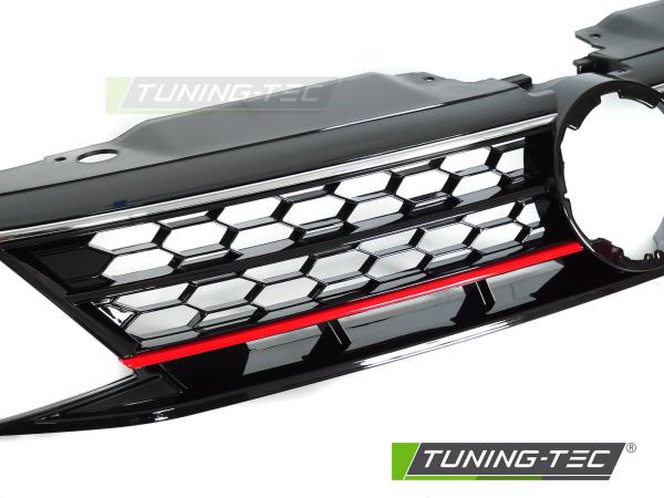Sportgrill / Kühlergrill für Volkswagen Jetta VI 14-18 Hochglanz- schwarz/rot in Wabendesign