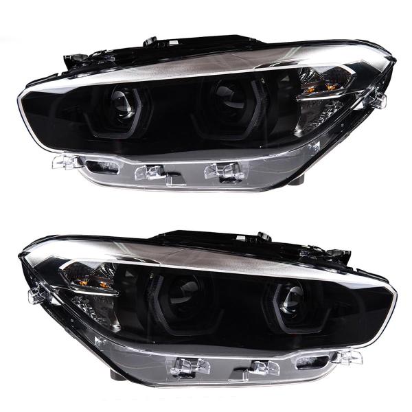 VOLL LED Tagfahrlicht Angel Eyes Scheinwerfer für BMW 1er F20/F21 LCI (Facelift) 15-19 schwarz