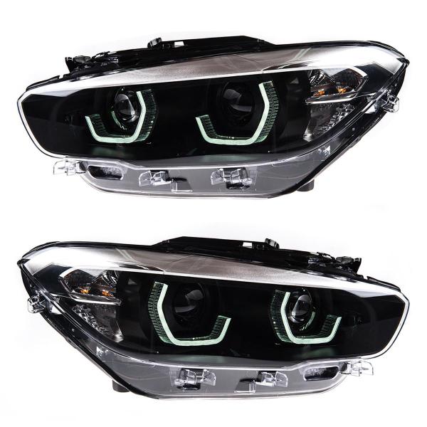 VOLL LED Tagfahrlicht Angel Eyes Scheinwerfer für BMW 1er F20/F21 LCI (Facelift) 15-19 schwarz
