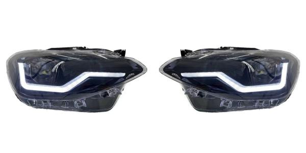 VOLL LED Tagfahrlicht Angel Eyes Scheinwerfer für BMW 1er F20/F21 11-15 schwarz mit dynamischen Blinker