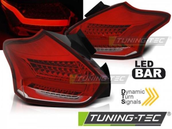 LED Lightbar Rückleuchten für Ford Focus MK3 15-18 Rot/Chrom dynamischer Blinker