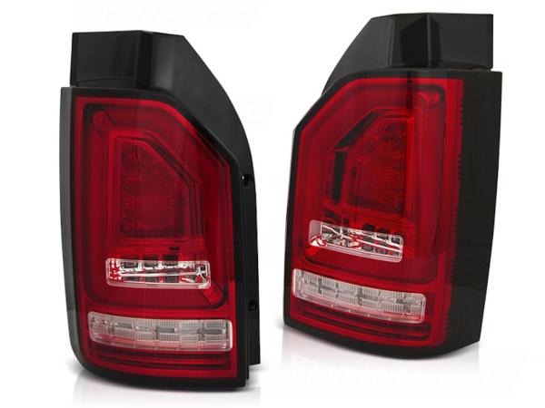 Voll LED Lightbar Rückleuchten für VW T6 Bj.15-19 Rot/Chrom (Heckklappe /Halogen）