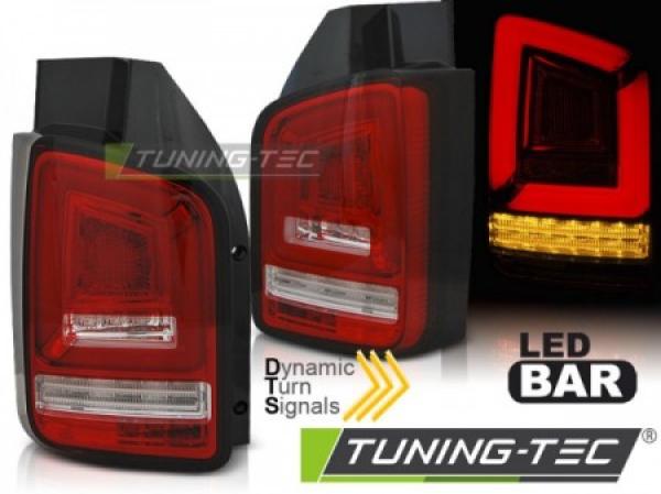 Voll LED Lightbar Rückleuchten für VW T6 15-19 Rot/Chrom (Flügeltüren / Halogen)