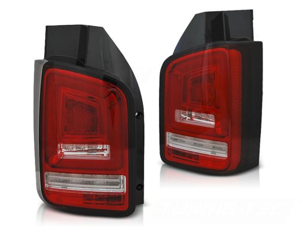 Voll LED Lightbar Rückleuchten für VW T6 15-19 Rot/Chrom (Flügeltüren / Halogen)
