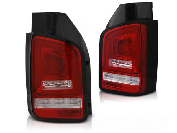 Voll LED Lightbar Rückleuchten für VW T5 GP Facelift 09- Rot/Chrom (Flügeltüren)