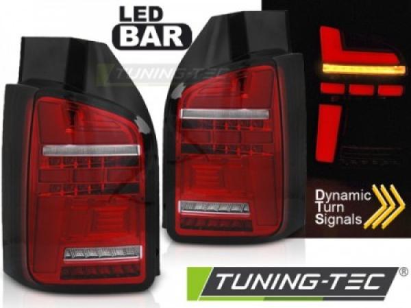 Voll LED Lightbar Rückleuchten für VW T6.1 19- Rot/Chrom (Flügeltüren / Halogen)