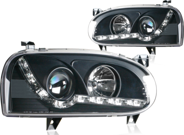 LED Tagfahrlicht Optik Scheinwerfer Für VW Golf 3 schwarz Limo Kombi