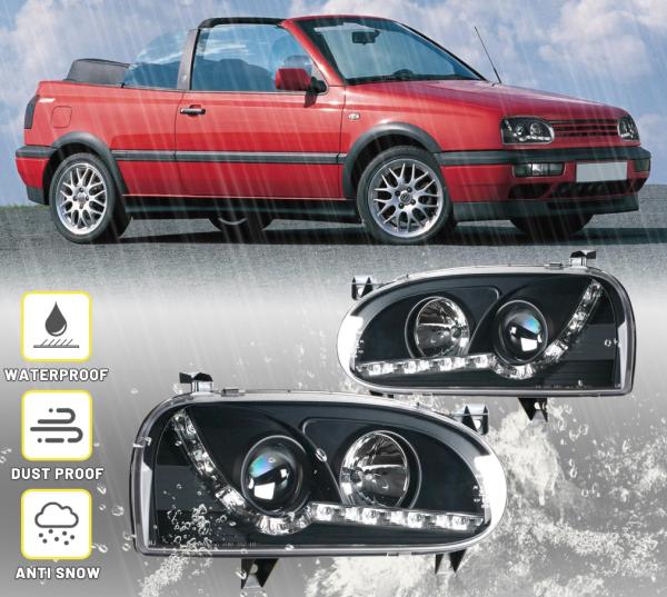 LED Tagfahrlicht Optik Scheinwerfer Für VW Golf 3 schwarz Limo Kombi