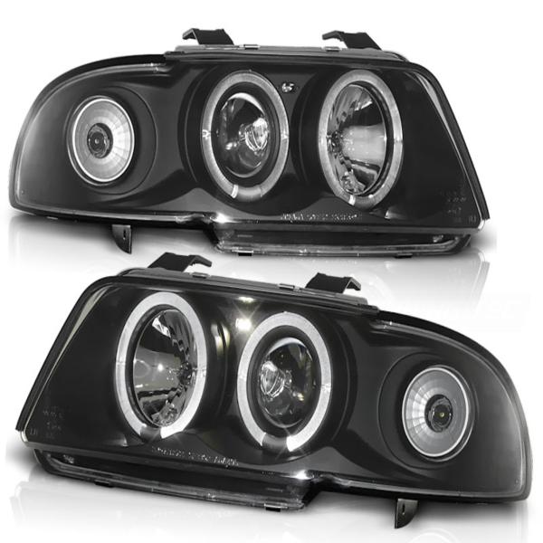 LED Angel Eyes Scheinwerfer für Audi A4 B5 94-98 schwarz