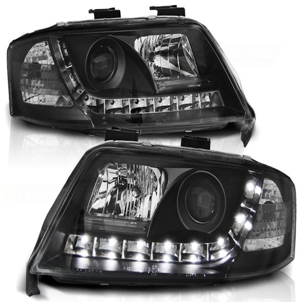 Scheinwerfer LED Tagfahrlicht Optik für Audi A6 C5 4B Bj. 97-01 Schwarz