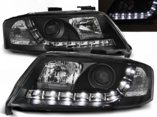 LED Tagfahrlicht Design Scheinwerfer für Audi A6 4B 01-04 schwarz