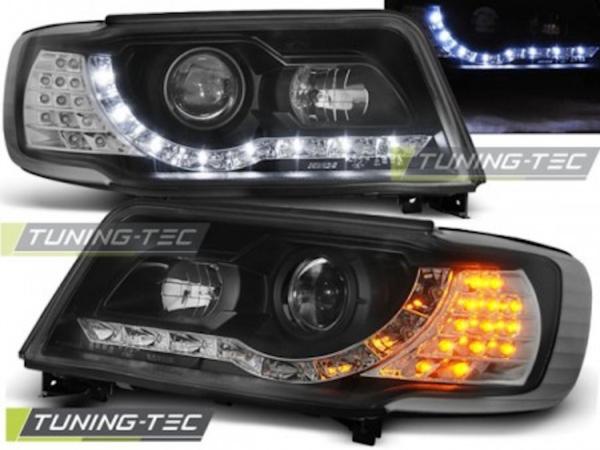 Scheinwerfer LED Tagfahrlicht Optik für Audi 100 C4 Bj. 91-94 Schwarz