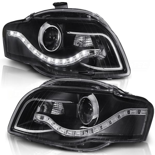 LED Tagfahrlicht Design Scheinwerfer für Audi A4 B7 05-08 schwarz