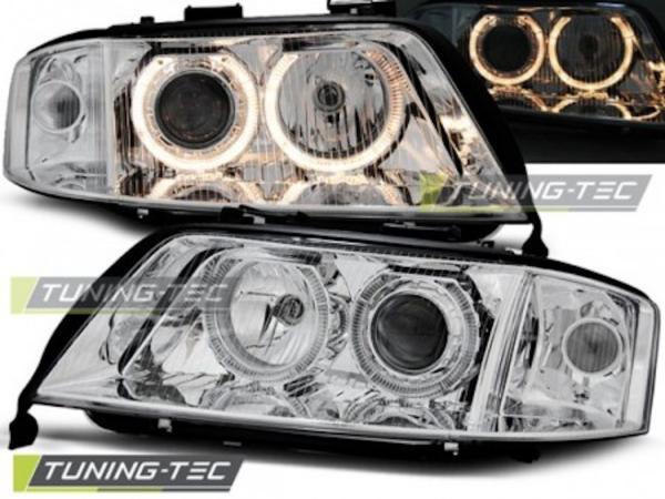 Scheinwerfer Angel Eyes für Audi A6 C5 4B Bj. 97-01 Chrom