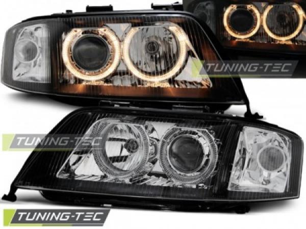 Scheinwerfer Angel Eyes für Audi A6 C5 4B Bj. 97-01 Schwarz