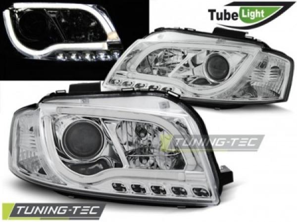 LED Tagfahrlicht Design Scheinwerfer für Audi A3 8P 04-08 chrom