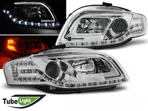 LED Tagfahrlicht Design Scheinwerfer für Audi A4 B7 05-08 chrom