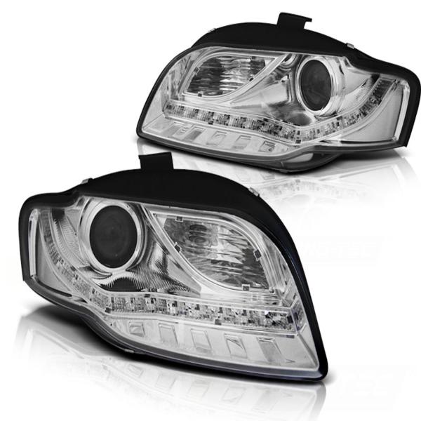 LED Tagfahrlicht Design Scheinwerfer für Audi A4 B7 05-08 chrom