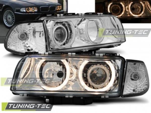 Scheinwerfer Angel Eyes für BMW 7er E38 Bj. 94-98 Chrom