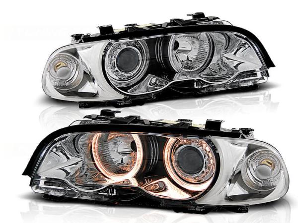 Scheinwerfer Angel Eyes für BMW 3er E46 Coupe Cabrio Bj. 99-03 Chrom