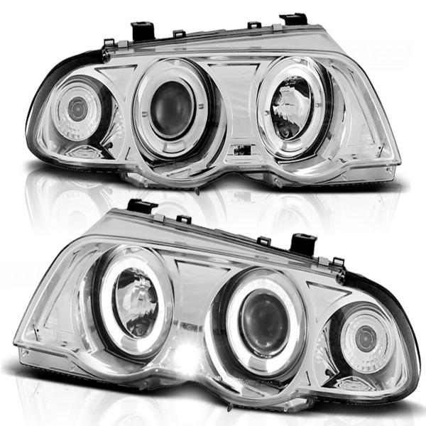 LED Angel Eyes Scheinwerfer für BMW 3er E46 98-01 chrom Set
