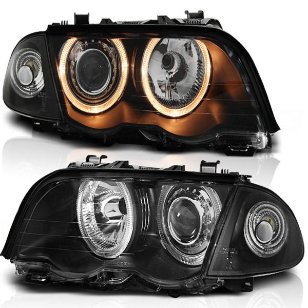 Scheinwerfer Angel Eyes für BMW 3er E46 Limo Touring Bj. 98-01 Schwarz