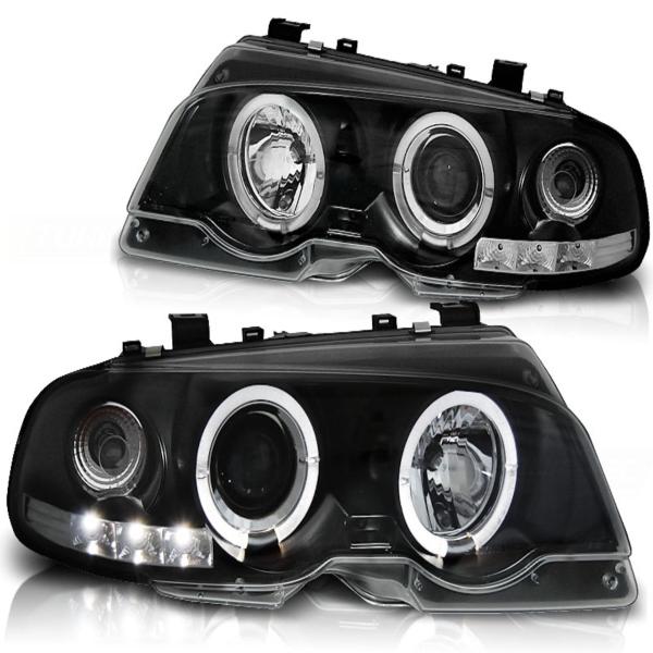 LED Angel Eyes Scheinwerfer für BMW E46 Coupe 99-03 schwarz Set