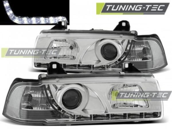 Scheinwerfer LED Tagfahrlicht Optik für BMW 3er E36 Limo Touring Bj. 90-99 Chrom