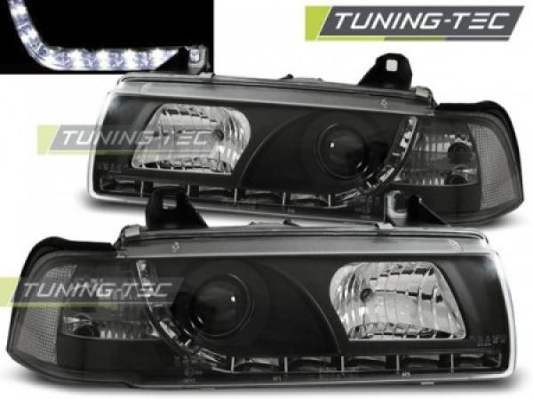 Scheinwerfer LED Tagfahrlicht Optik für BMW 3er E36 Limo Touring Bj. 90-99 Schwarz